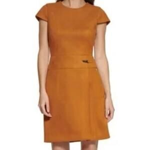 DKNY Cognac Faux Suede Sheath Dress Size 12 Office Career Fall Fashion Short